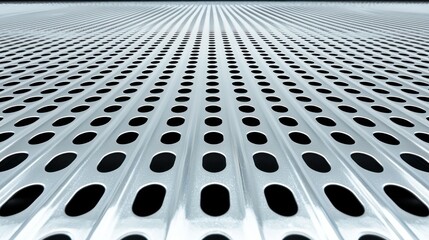 Perforated metal surface, converging lines and hole pattern