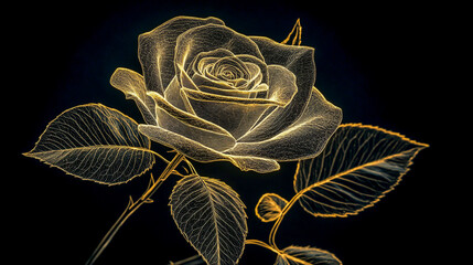 Elegant Rose Outline with Leaves - Floral Art for Romance Themes