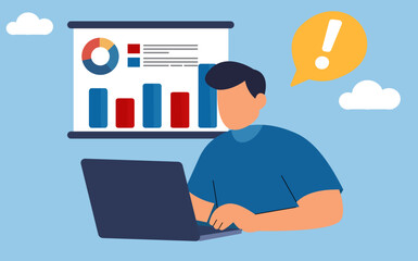 businessman working on laptop with chart and graph concept