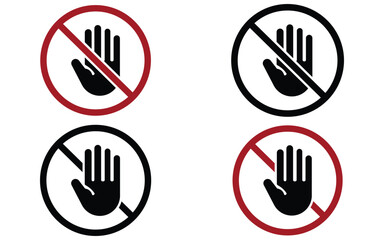 Prohibited Signs Icon Set   Red Warning Labels for No Entry, Ban, and Do Not Touch