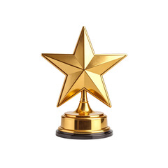 Golden star award trophy on achievement 3d top best on transparent background