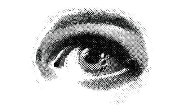 Human ear in halftone texture, retro collage design, vintage grunge punk style, vector illustration, dotted pop art, contemporary pop art, mixed media graphic design.