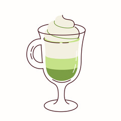 WebMatcha Latte with Whipped Cream in a Clear Glass with a handle, icon, isolated on the white background