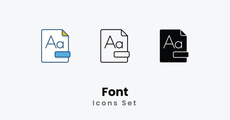 Font Icons thin line, Black Glyph, Colored Line vector icon stock illustration