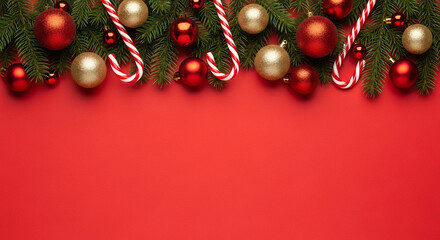 christmas tree decorations balls christmas red background