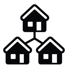 Network with houses solid icon, remote work concept. Vector graphics. Display and cottage building sign on white background, style mobile or design.