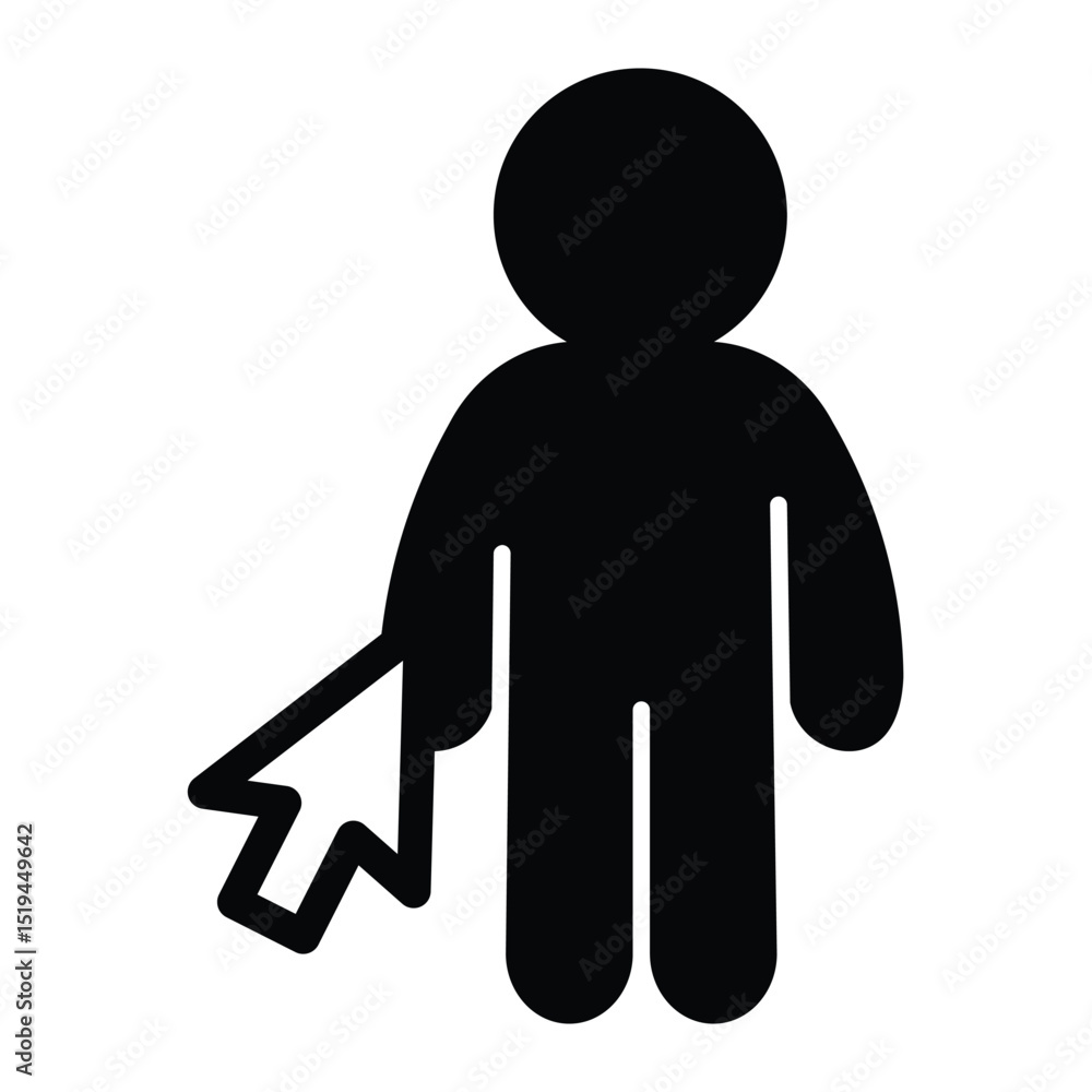 Aufkleber human and mouse cursor solid icon, remote work concept. vector graphics. hired man, person with mous