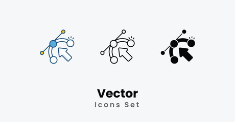 Vector Icons thin line, Black Glyph, Colored Line vector icon stock illustration