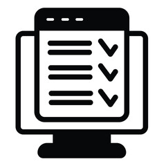 Monitor screen with checklist window solid icon, remote work concept. Vector graphics. Display and task schedule plan sign on white background, style mobile or design.