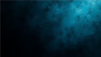 Abstract black and blue and turquoise gradient noisy grain background texture.