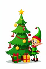 Christmas Elf Decorating Tree with Gifts picture