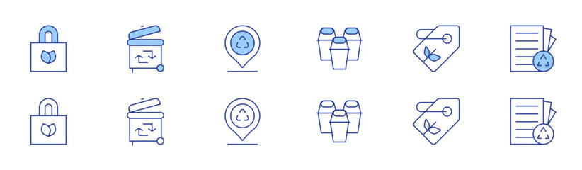 Recycling icon set in two styles, Duotone and Thin Line style. Editable stroke. shopping bag, recycling, recycle, eco tag, placeholder