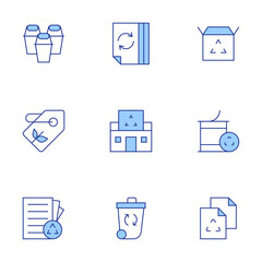 Recycling icons set. Line Duotone style, editable stroke. recycling, paper recycle, recycled, eco tag, recycling center, recycle, recycling bin, recyclable