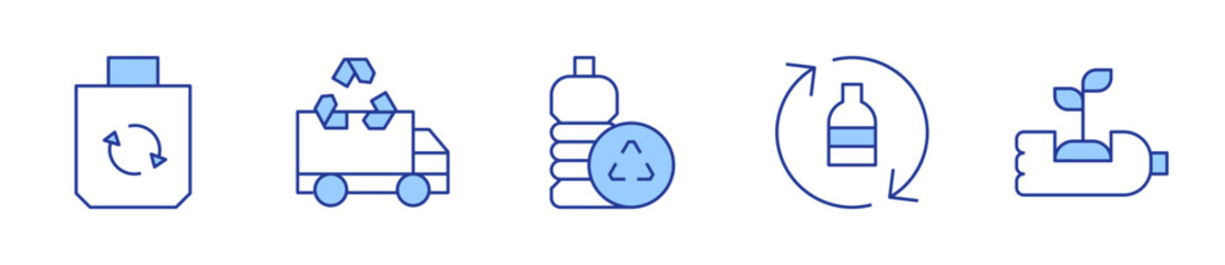 Fototapeta premium recycling truck, recycling, plastic, recycled bag. Recycling Icon vector illustration. Line Duotone style. Editable stroke