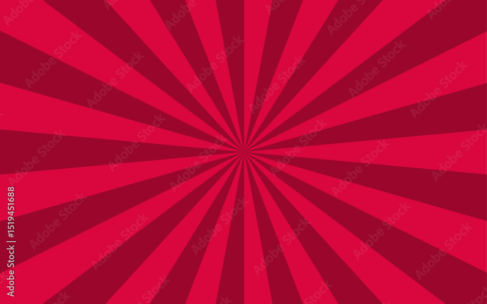 Poster Abstract vibrant, radial sunburst background with alternating bright Red and pink-red ray. Symmetrical pattern with dynamic energy and motion. Grabbing graphics, retro designs, energetic brand