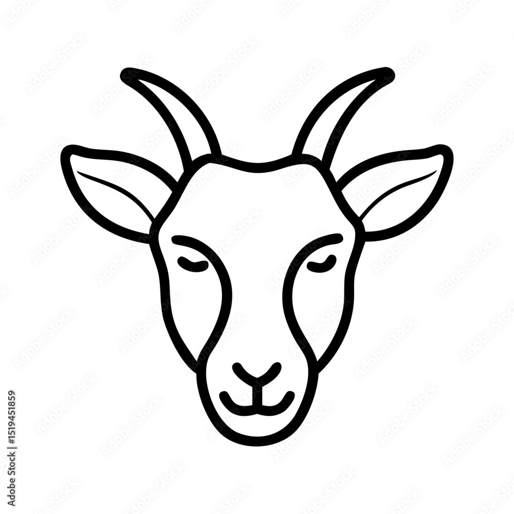 Poster goat head illustration featuring distinct features with a simple, clean design suitable for graphic 