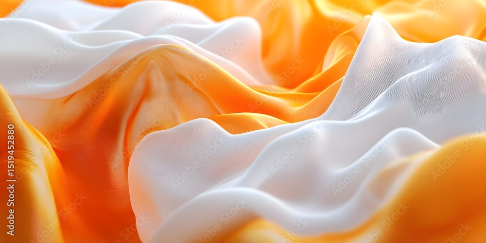 Poster 3d rendering of an orange and white abstract background with flowing fabric. the scene features soft