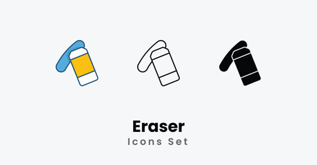 Eraser Icons thin line, Black Glyph, Colored Line vector icon stock illustration