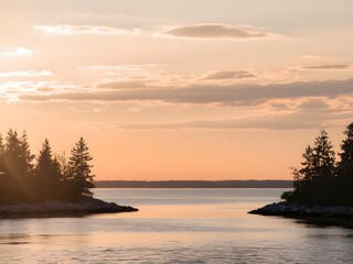 Tranquil Sunset over Coastal Islands