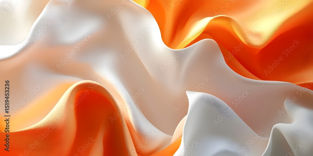 Poster 3d rendering of an orange and white abstract background with flowing fabric. the scene features soft
