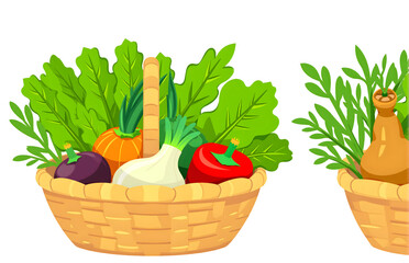 CartoonIllustrationofVegetableBasketandVase