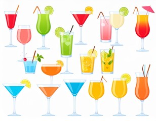 Set bundle of popular vibrant colorful refreshing cocktails
