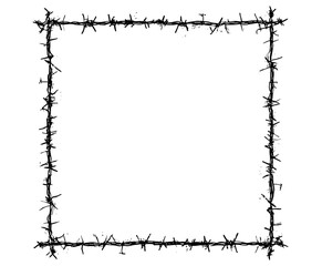 Vector illustration of square frame from barbed wire, hand drawn box shape for flyer, banner, advertising, rustic fence design, grunge texture, promotional art.