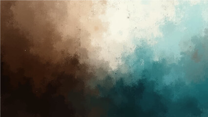 Abstract dark brown white and turquoise gradient noisy grain background texture.