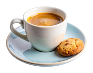 Cup of Coffee with Cookie on Side Plate, Cozy Morning Setup, Isolated on Transparent Background