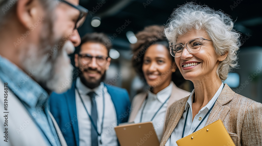 Aufkleber a diverse group of business professionals is engaged in conversation in a modern office environment.