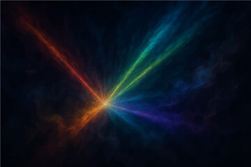 Abstract dark colourful with light rays and a hint of smoke texture.