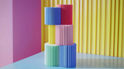 Colorful Stacked Geometric Cylinders Display