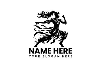 Powerful kung fu vector stencil design showing martial artist in dynamic aerial kick