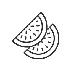 Watermelon, icon in line design. Watermelon, fruit slice, summer fruit, juicy watermelon, watermelon icon, tropical fruit, fresh fruit on white background vector. Watermelon editable stroke icon
