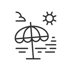 Beach umbrella, icon in line design. Beach umbrellas, sunshade, parasol, umbrella icon, summer umbrellas, seaside shade on white background vector. Beach umbrella editable stroke icon