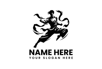 Naklejka premium Powerful kung fu vector stencil design showing martial artist in dynamic aerial kick