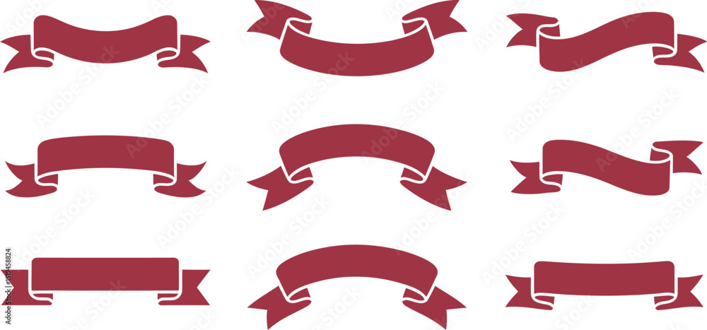 Poster vector red ribbon banner set collection design element graphic template scroll label decoration 100 