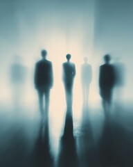 shopper consumer persona audience target A mysterious group of blurred figures in suits, creating an eerie atmosphere. Ideal for themes of anonymity, leadership, or corporate environments.