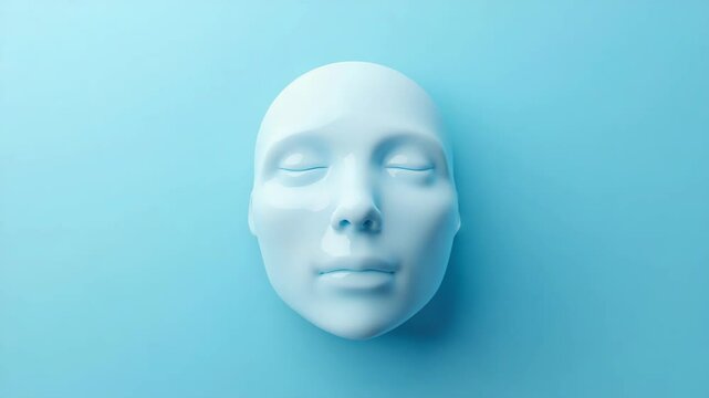 Global warming concept, Abstract face sculpture with a textured beard on a blue background.