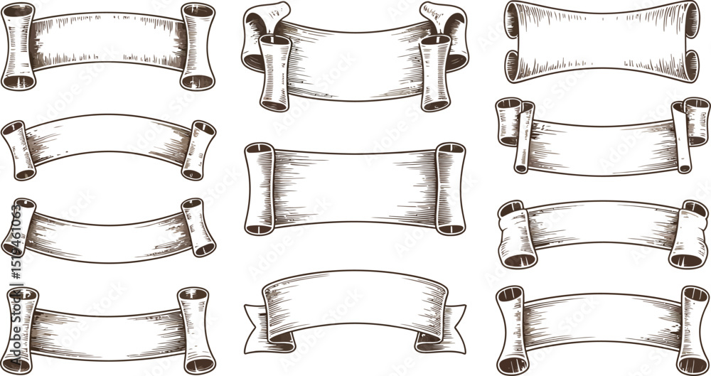 Poster vintage scroll banner vector set illustration for design elements and creative projects use 100 char