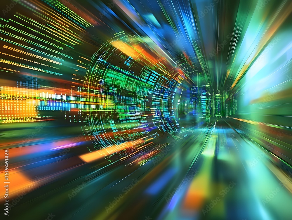 Poster a dynamic and futuristic digital illustration of computer code, data flow, or web development concep