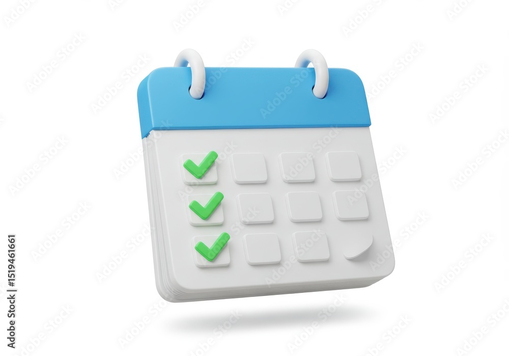 Aufkleber 3d illustration of 3d render of a calendar with green check marks indicating completed tasks isolate