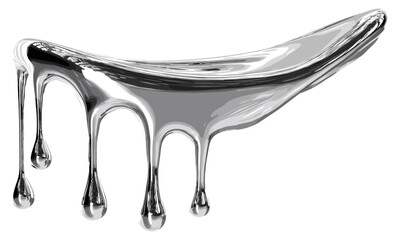 Chrome metal fluid shape, melting mercury icon, brutalist futuristic style, abstract aluminum gradient, vector illustration, cutout, surreal 3d rendering, graphic design, industrial art.