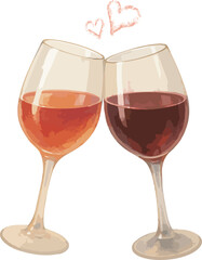 Watercolor Red and Rosé Wine Glass Toast Illustration