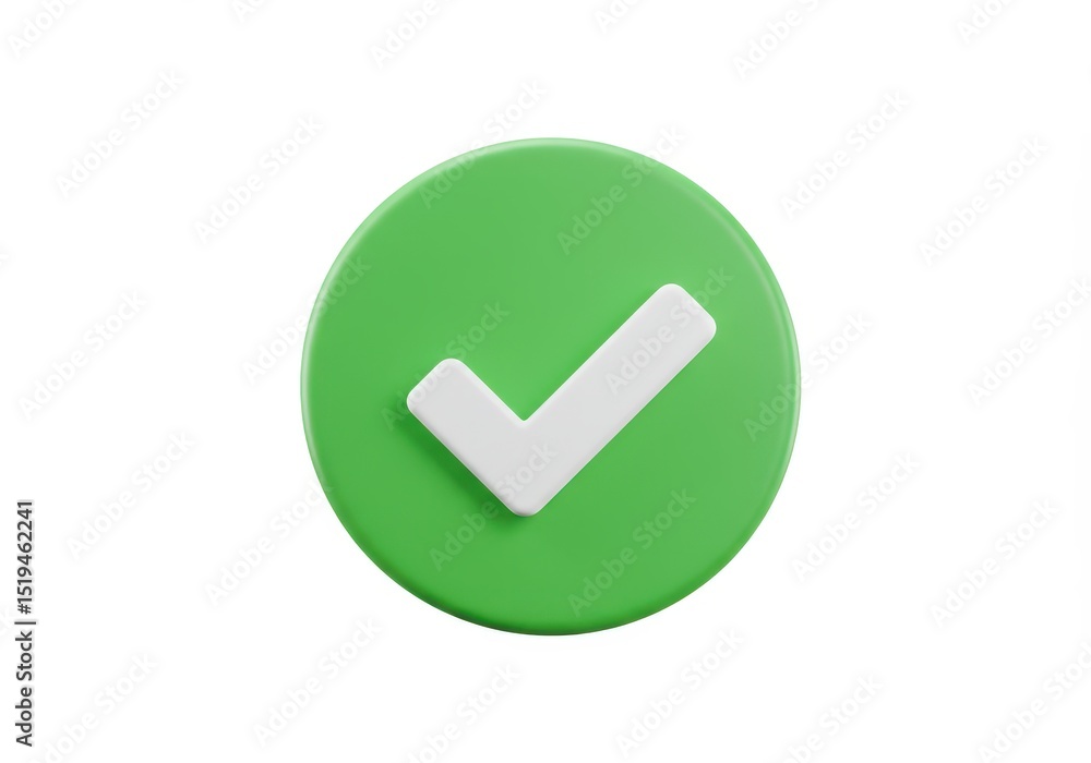 Poster 3d illustration of green circle with white check mark isolated on white background representing appr