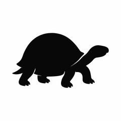 Silhouette of a Turtle Walking, Simple Black and White Vector Illustration