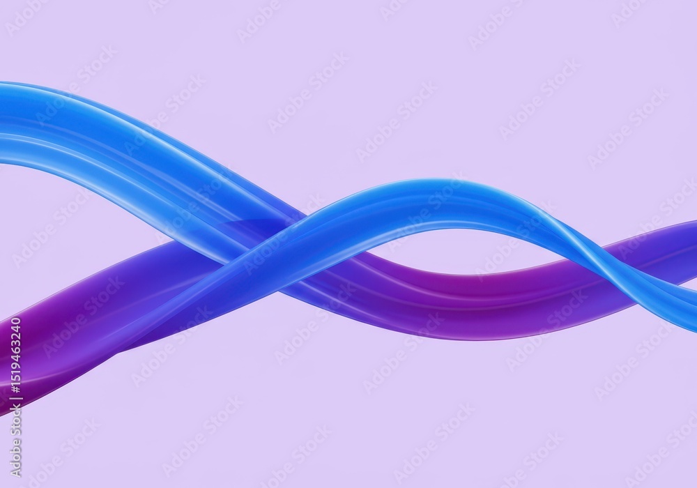 Poster 3d illustration of abstract flowing ribbons in shades of blue and purple creating a visually dynamic