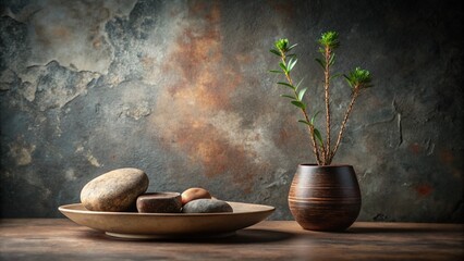 Zen spa still life with a candle, bamboo, and balanced green stones promotes nature's beauty, wellness, and relaxation