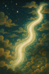 Glowing river flowing through dreamy fantasy landscape	