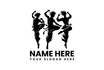 Tribal style vector logo of kung fu martial artist in flowing powerful combat stance